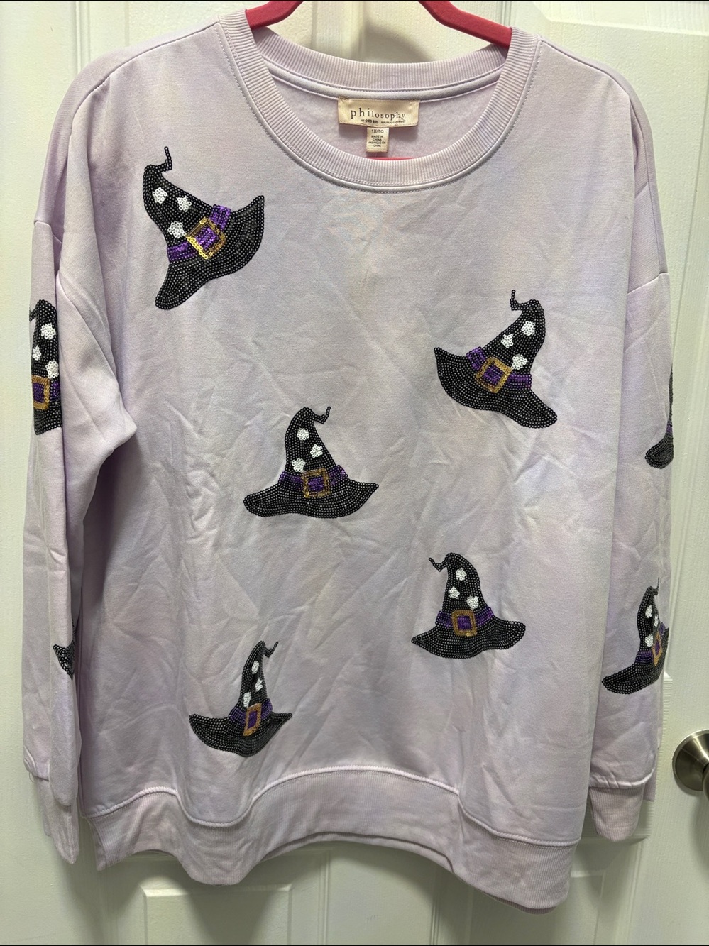 Philosophy violet Long sleeve Top with Sequin purple and black witch hats 🧙♀️